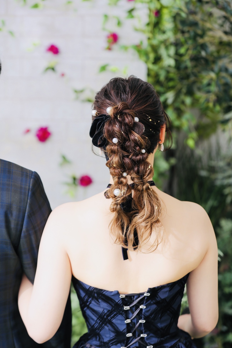リボン×パールのヘアスタイル