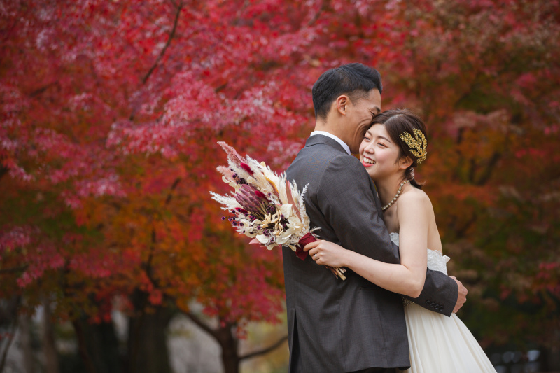 真っ赤な紅葉に、