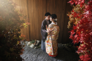 和装で楽しむ屋内庭園スタジオ♪