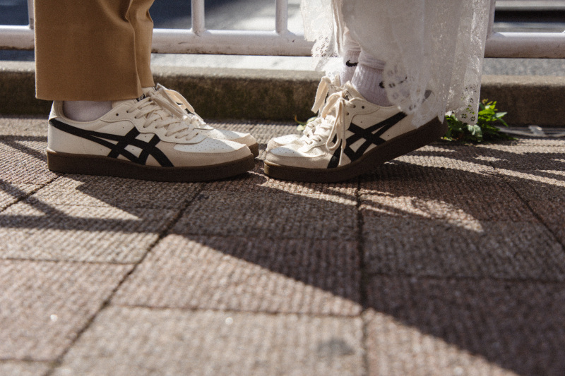 足元お揃いで、かわいいペア感。