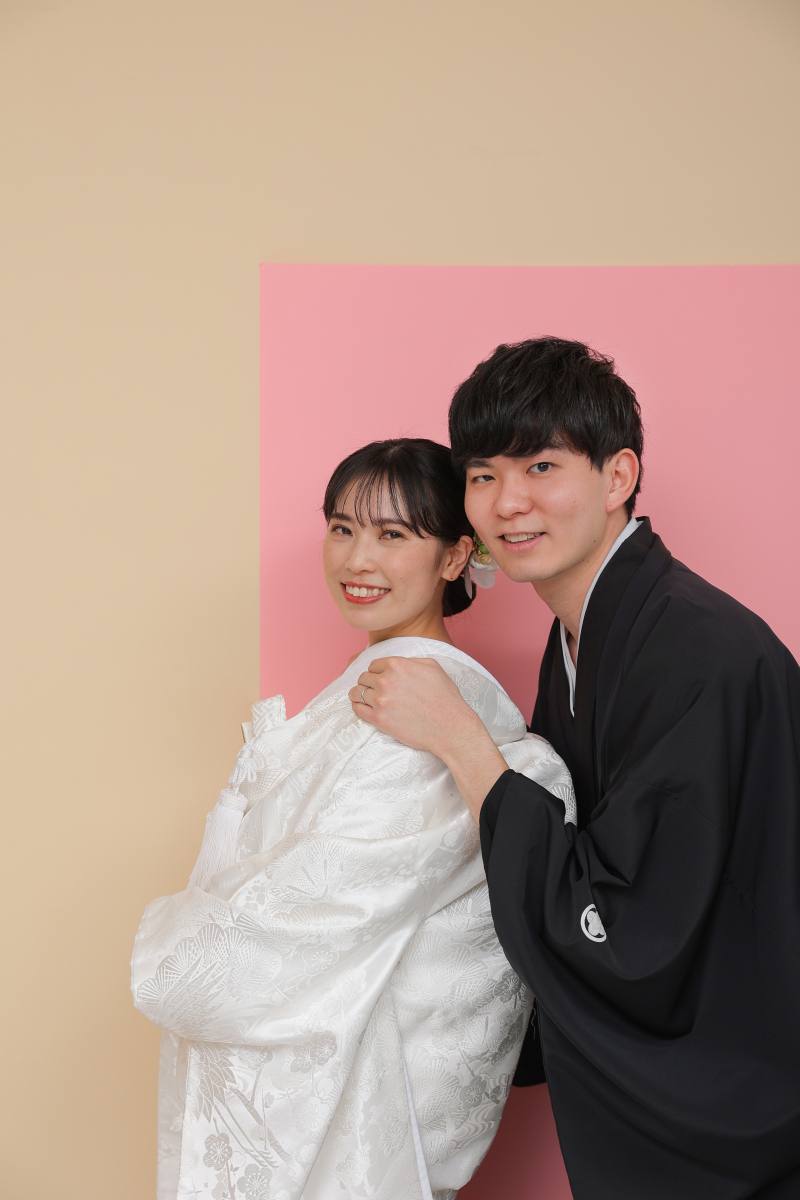 ベージュ×ピンク