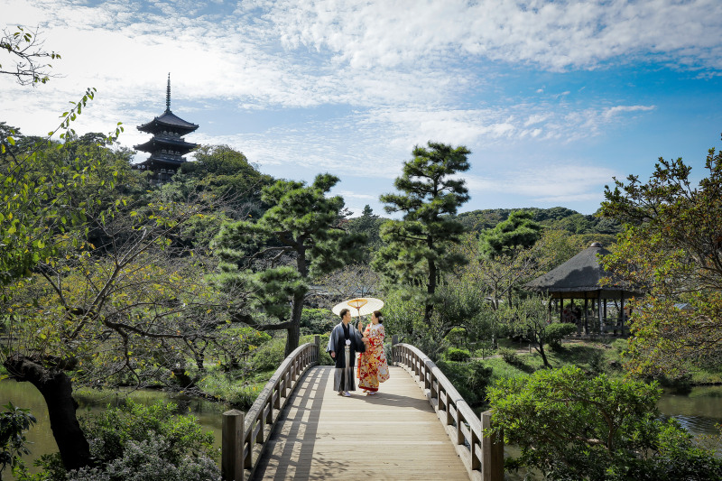 日本庭園で残す和装ロケ