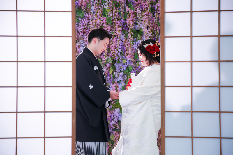 藤の花のフラワーウォールで。