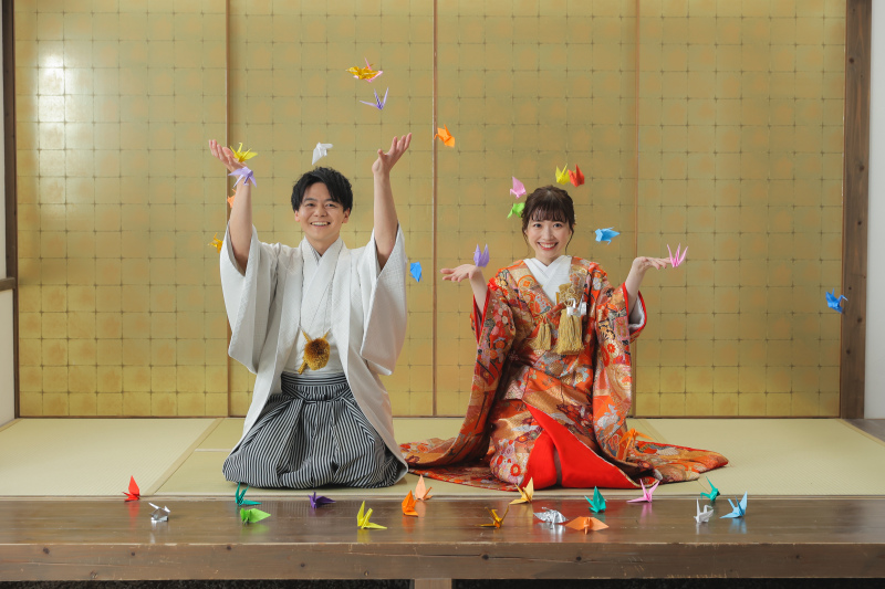 鶴を花吹雪のように、、