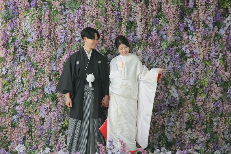 藤の花のフラワーウォールで