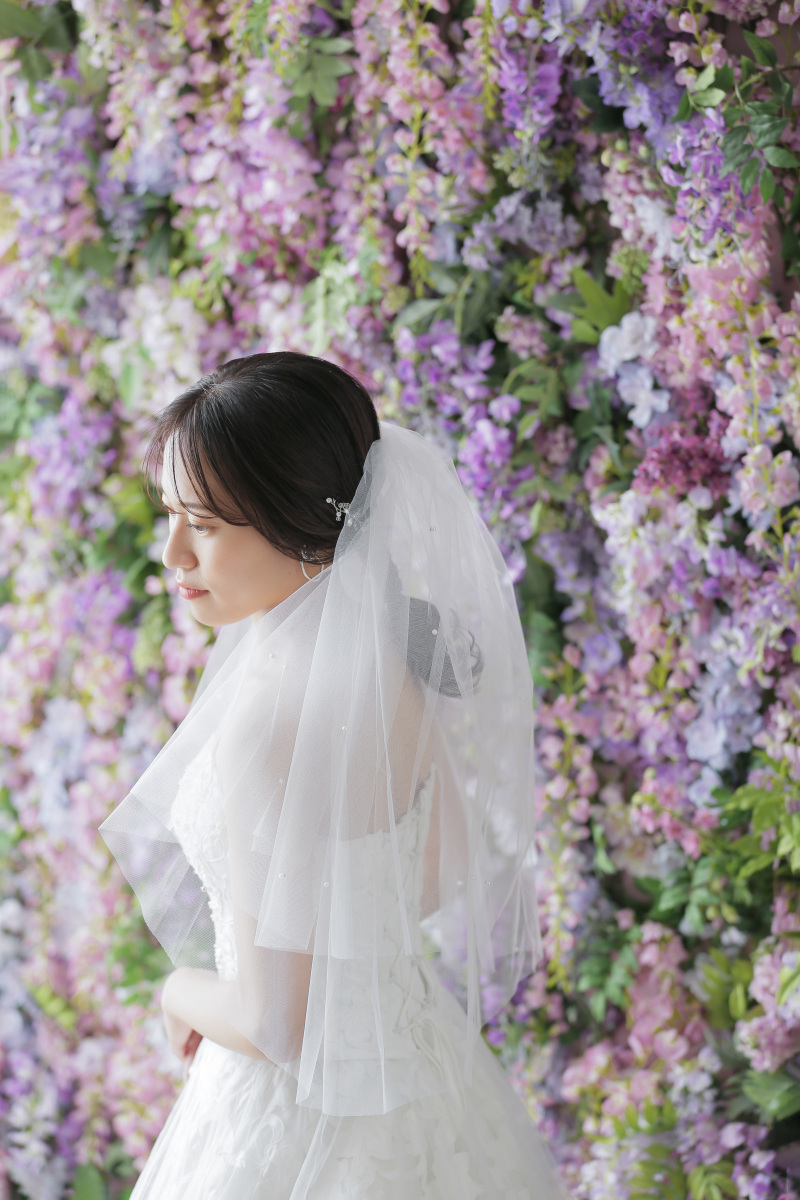 お持ち込みのパール付きベール