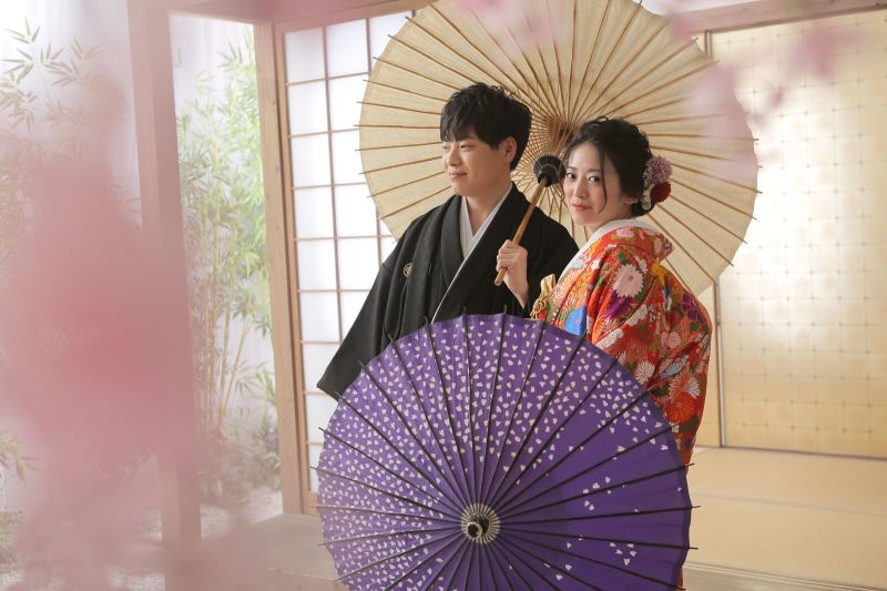 和傘を使って華やかに☆★