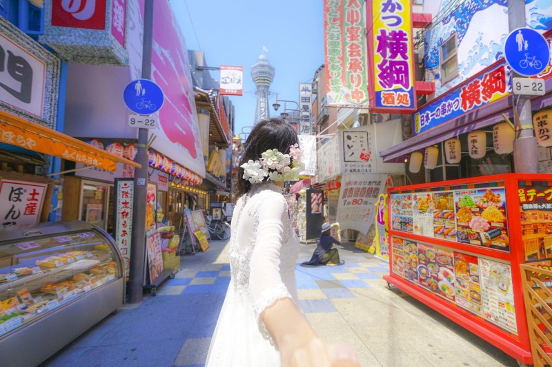 通天閣に向かって！