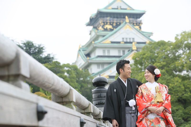 お城をバックに和装撮影！