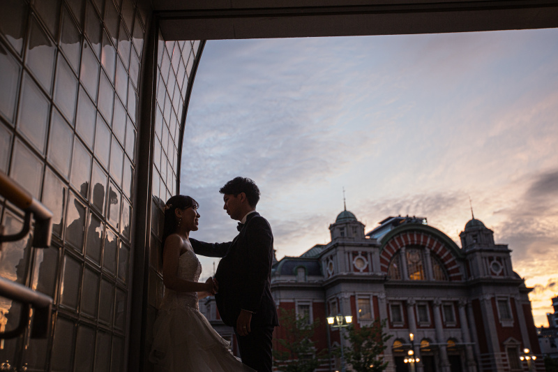 夕焼けバックに