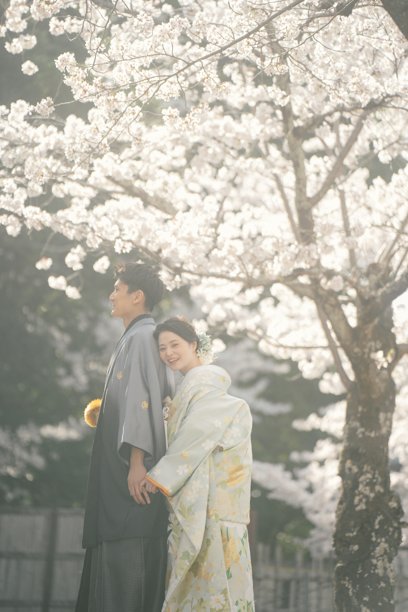 春のうららかな日差しがお二人と桜を照らす1枚