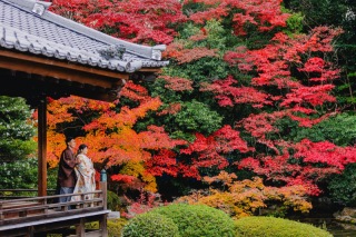 紅葉が映える随心院で思い出のウエディングフォトを！