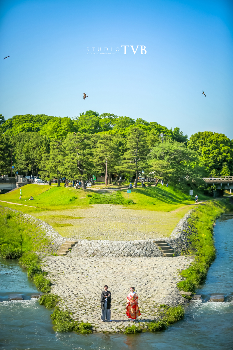 鴨川の三角州で。