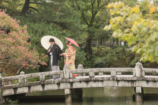 円山公園で緑いっぱい和装撮影