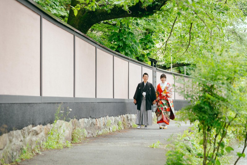 ピンクの壁と新緑と。