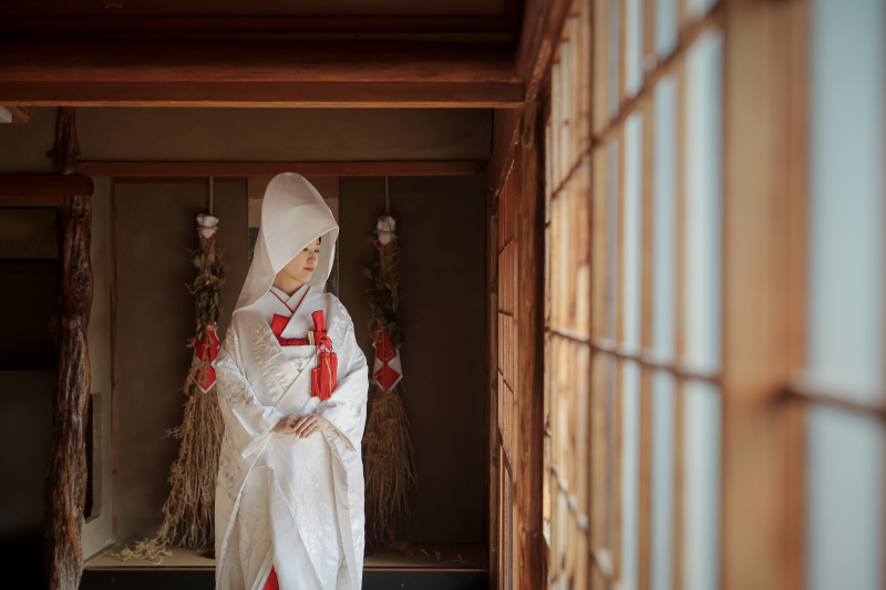 白無垢と綿帽子。