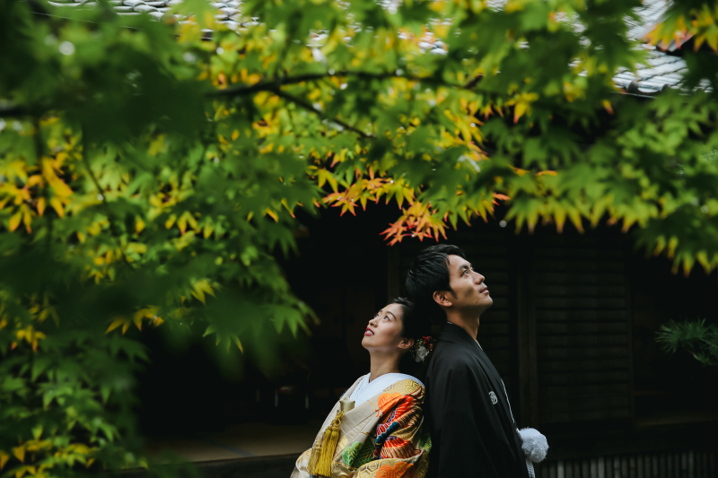 背中合わせで。