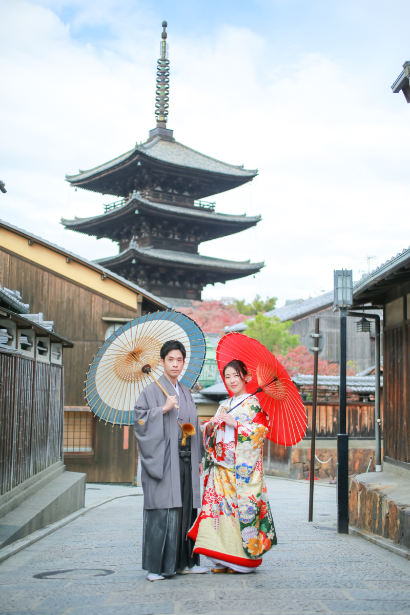 冬の八坂でフォトウェディング