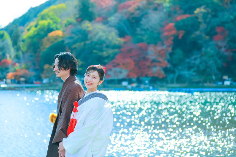 紅葉の嵐山で。