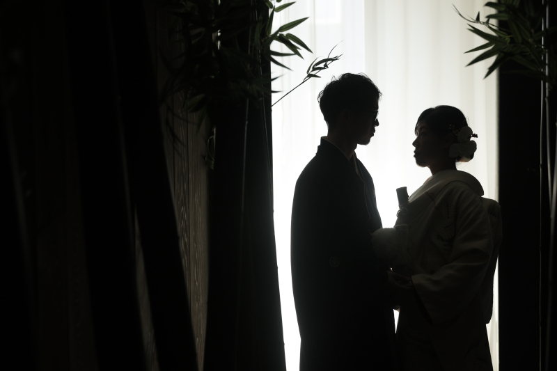 竹林のお二人をシルエットで