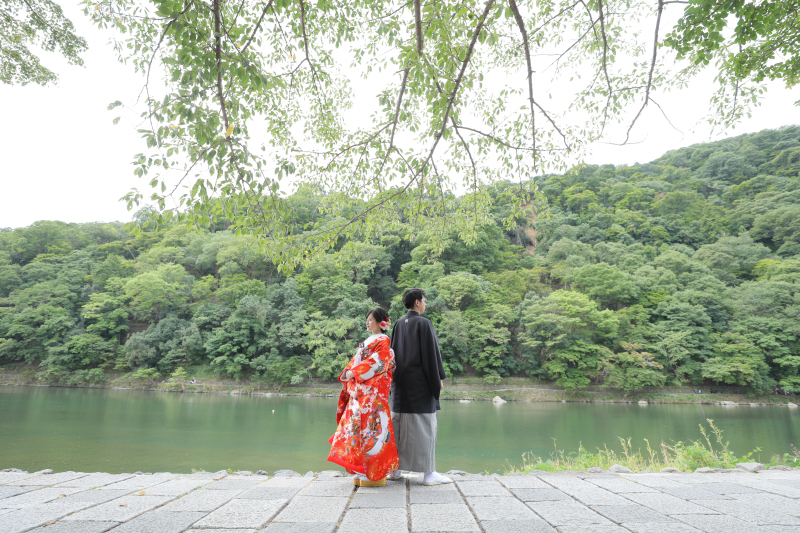 渡月橋の近くで