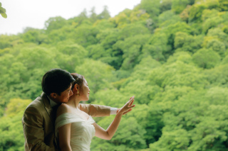 嵐山で洋装ウェディングフォト