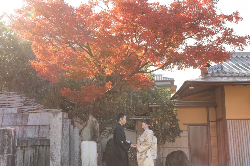 紅葉の木下で。