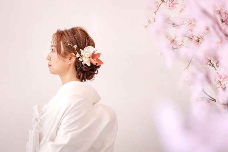 造花の桜を使って撮影