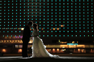 和装スタジオとハーバーランドの夜景