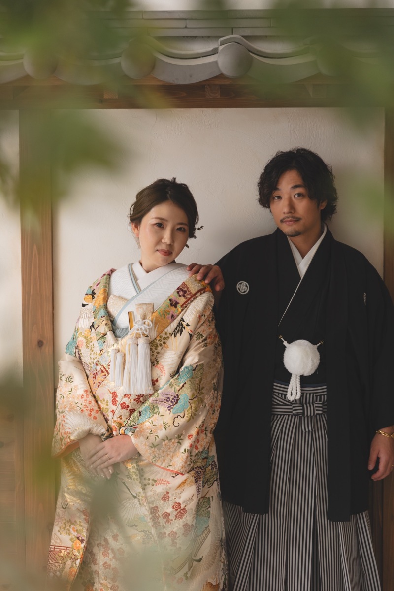 屋内庭園で和装撮影