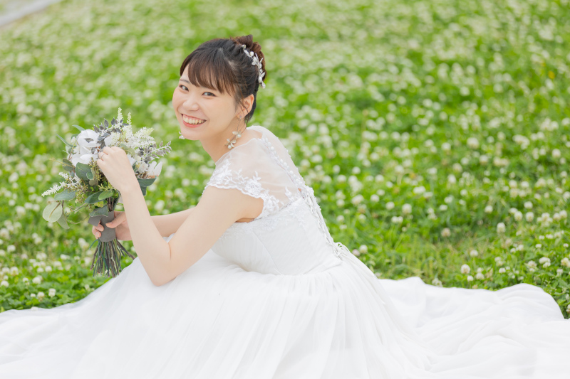 芝生でソロショット