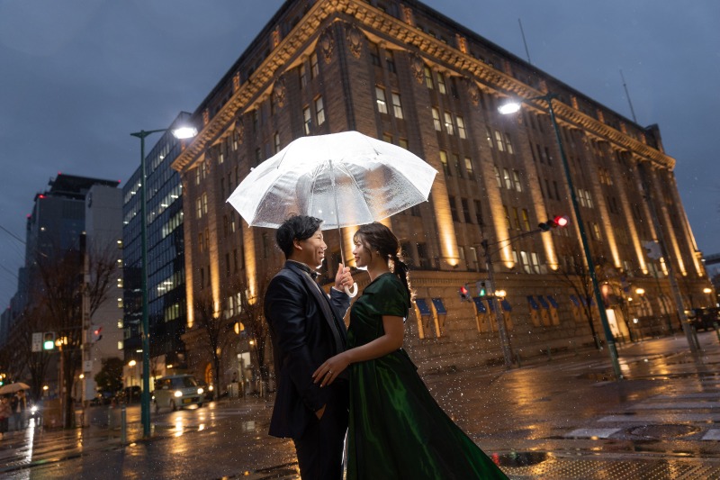 雨の日の神戸のイルミネーションでの撮影