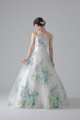 トップスシャーリング花柄（ホワイトブルー）/ED60881