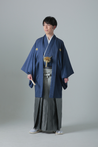紋付袴　ネイビー紋付×グラデーション袴