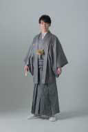 紋付袴　グレー紋付×スタンダード袴