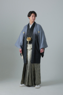 紋付袴　グラデーション紋付×金亀甲袴