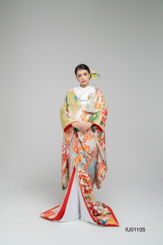 彩りに牡丹鶴 白 / IU01105