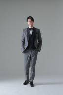 グレー濃紺ショールカラー