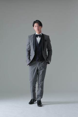 グレー濃紺ショールカラー