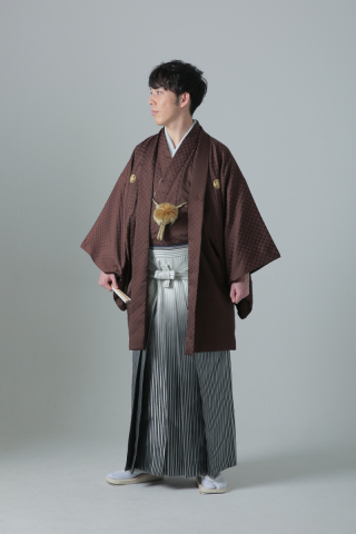 紋付袴　ブラウン紋付×グラデーション袴