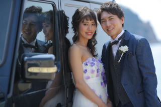 愛車と一緒に海で撮影！