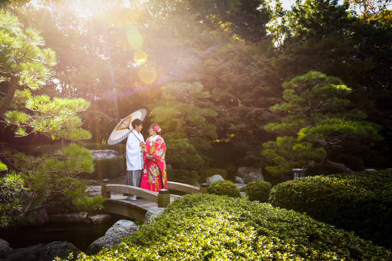 まずは日本庭園で和装ロケーション