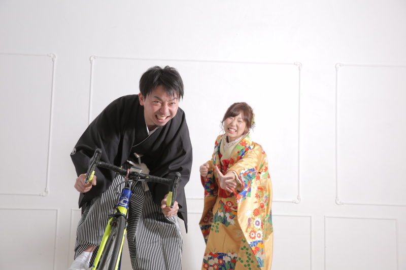 ロードバイクで駆け抜ける？！笑顔いっぱいの和装前撮り！