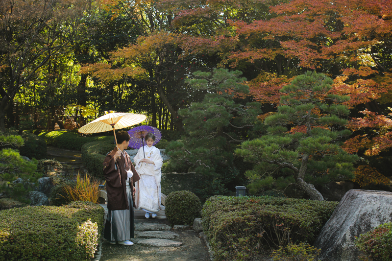 【大濠日本庭園ロケーション撮影+貴賓館】おふたりの衣装(和/洋)+美容+小物+髪飾り+着付け込◎写真データ300カット納品