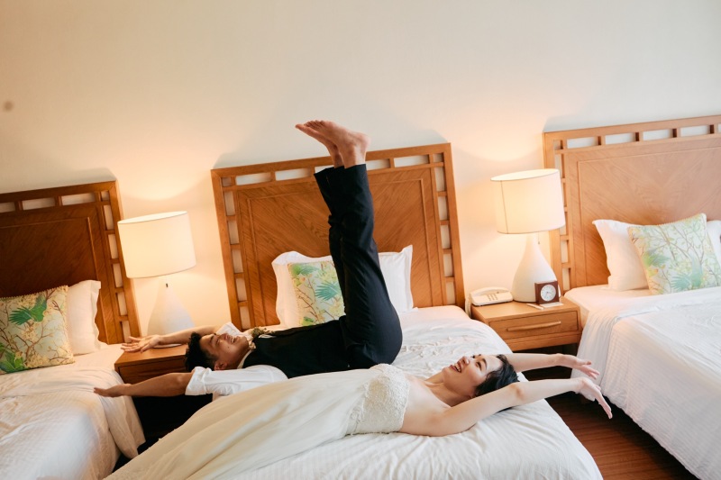 最後はベッドに