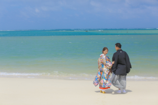 海！緑で和装！