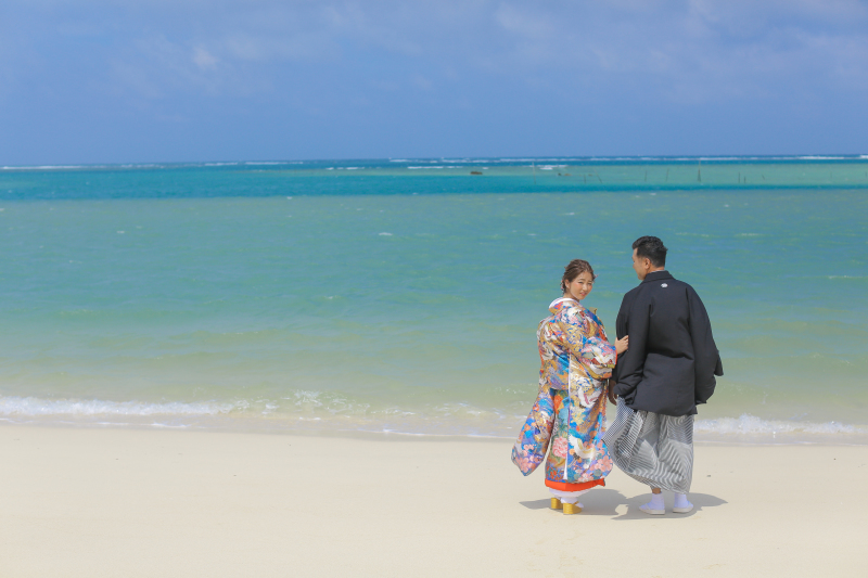 海！緑で和装！