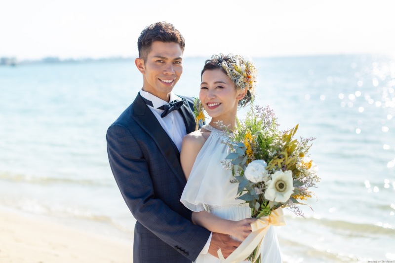 生花ブーケとヘッドピース