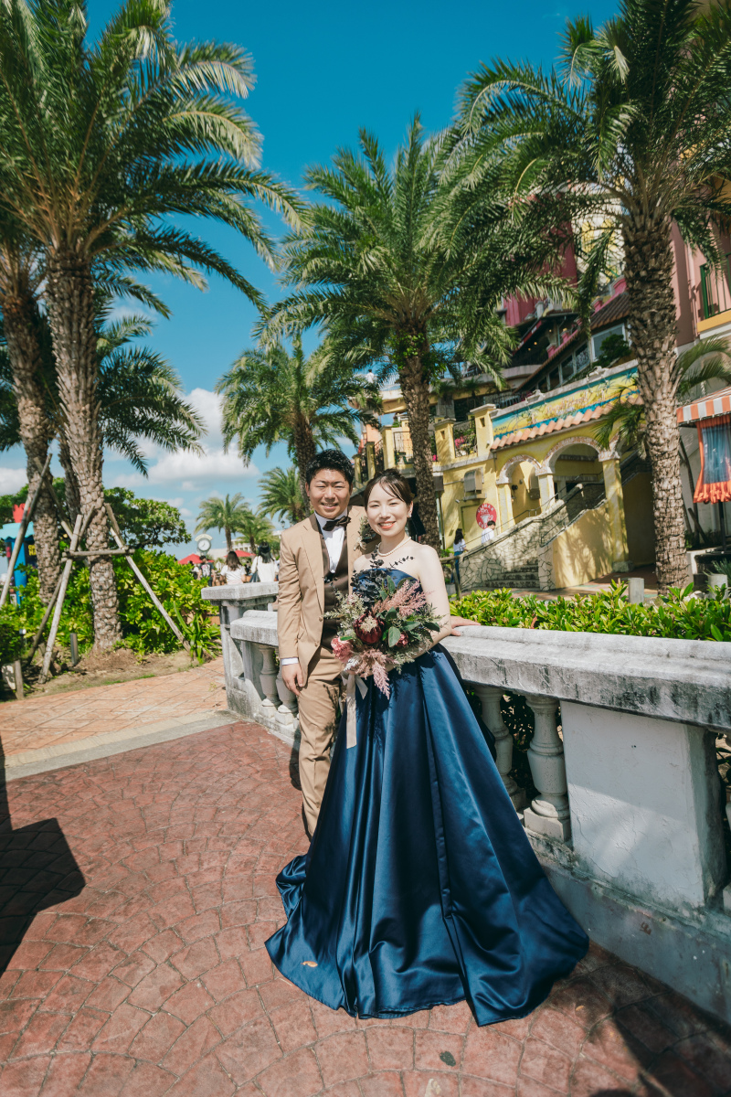 【トレンド重視】青いビーチ＆アメリカンビレッジの街並み！2WAYフォトで垢抜けウェディング