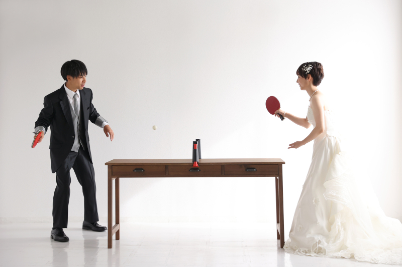 卓球×洋装スタジオ撮影